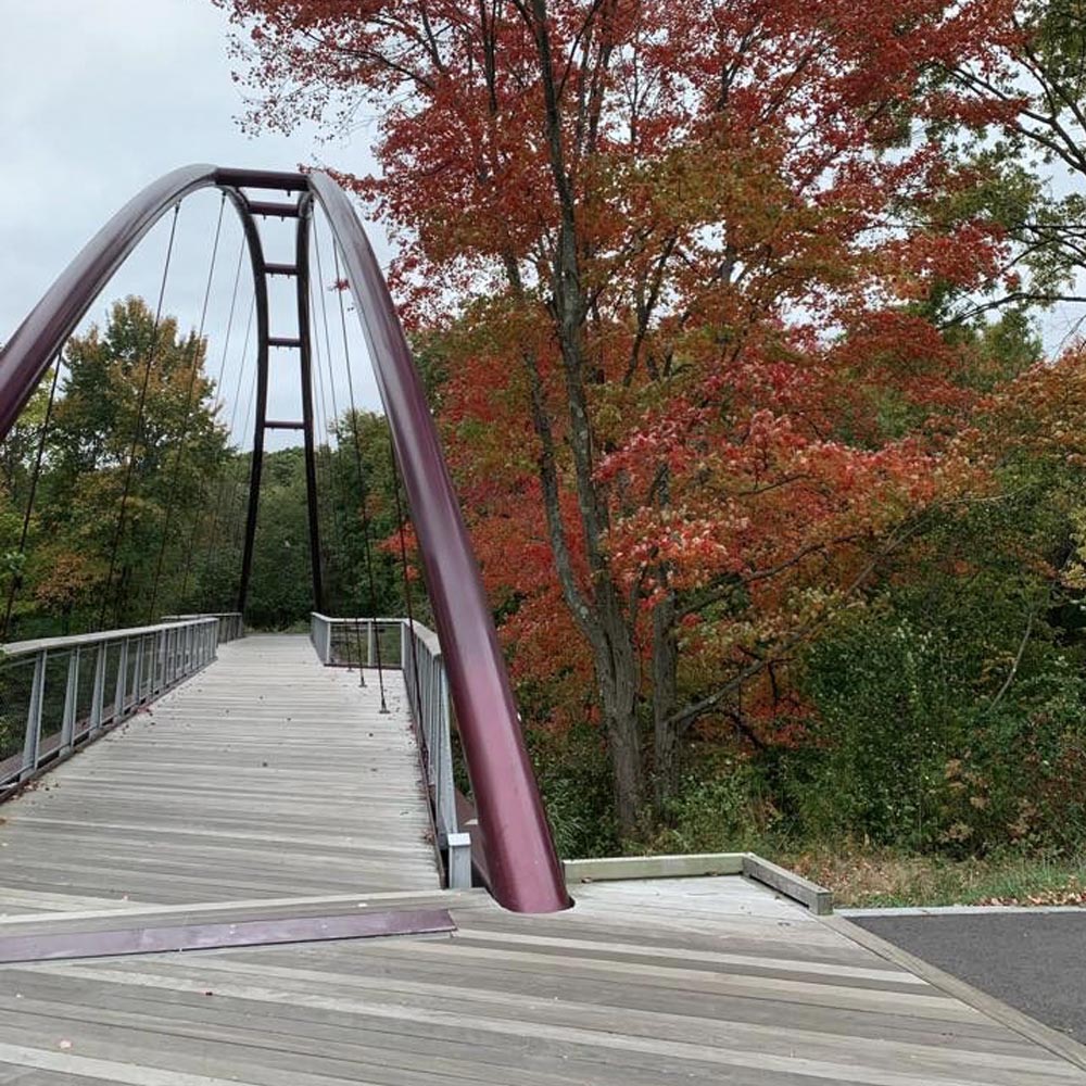 Mattapan Square Main Streets Foot Bridge with trees turning colors in the fall